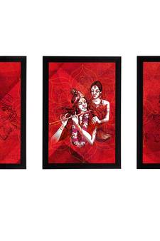 eCraftIndia Set of 3 Radha Krishna Satin Matt Texture UV Art Painting