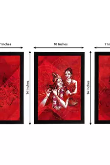 eCraftIndia Set of 3 Radha Krishna Satin Matt Texture UV Art Painting