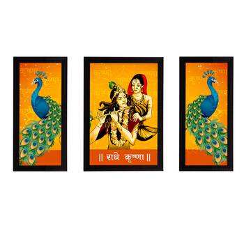 eCraftIndia Set of 3 Radha Krishna Satin Matt Texture UV Art Painting 1