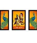 eCraftIndia Set of 3 Radha Krishna Satin Matt Texture UV Art Painting
