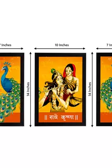 eCraftIndia Set of 3 Radha Krishna Satin Matt Texture UV Art Painting