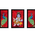 eCraftIndia Set of 3 Lord Krishna Satin Matt Texture UV Art Painting