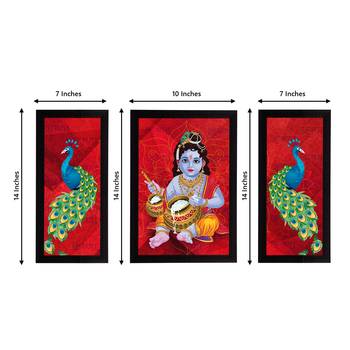 eCraftIndia Set of 3 Lord Krishna Satin Matt Texture UV Art Painting 2