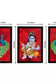 eCraftIndia Set of 3 Lord Krishna Satin Matt Texture UV Art Painting