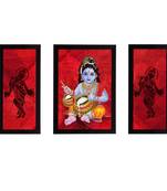 eCraftIndia Set of 3 Lord Krishna Satin Matt Texture UV Art Painting