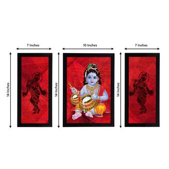 eCraftIndia Set of 3 Lord Krishna Satin Matt Texture UV Art Painting 2