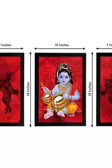 eCraftIndia Set of 3 Lord Krishna Satin Matt Texture UV Art Painting