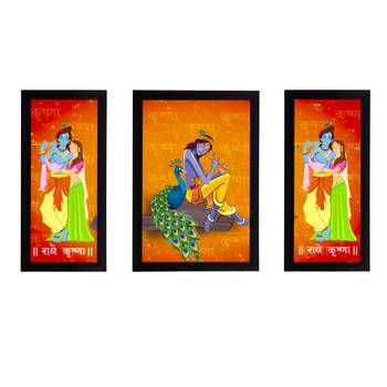 eCraftIndia Set of 3 Radha Krishna Satin Matt Texture UV Art Painting 1