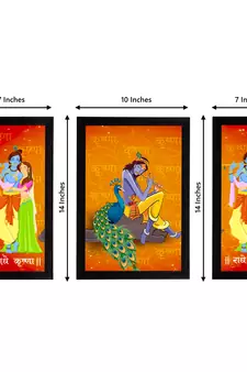 eCraftIndia Set of 3 Radha Krishna Satin Matt Texture UV Art Painting