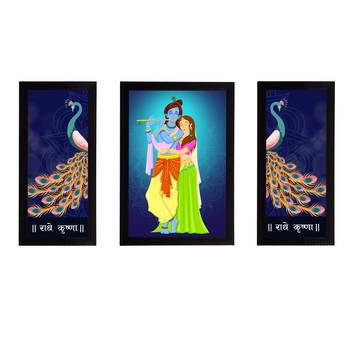 eCraftIndia Set of 3 Radha Krishna Satin Matt Texture UV Art Painting 1