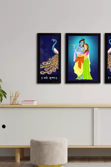 eCraftIndia Set of 3 Radha Krishna Satin Matt Texture UV Art Painting