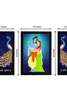 eCraftIndia Set of 3 Radha Krishna Satin Matt Texture UV Art Painting