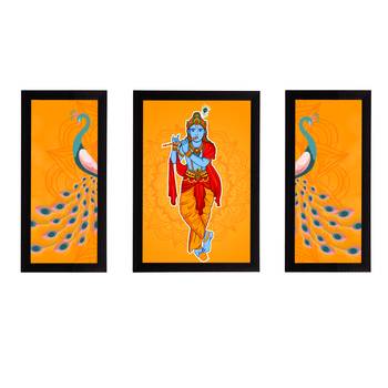 eCraftIndia Set of 3 Lord Krishna Satin Matt Texture UV Art Painting 1