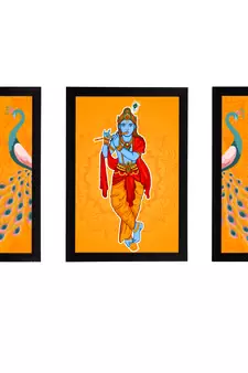 eCraftIndia Set of 3 Lord Krishna Satin Matt Texture UV Art Painting