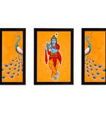 eCraftIndia Set of 3 Lord Krishna Satin Matt Texture UV Art Painting