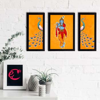 eCraftIndia Set of 3 Lord Krishna Satin Matt Texture UV Art Painting 2