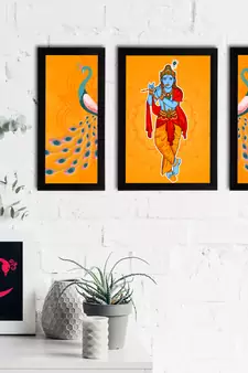 eCraftIndia Set of 3 Lord Krishna Satin Matt Texture UV Art Painting