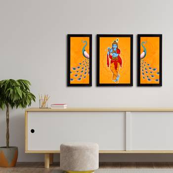 eCraftIndia Set of 3 Lord Krishna Satin Matt Texture UV Art Painting 3