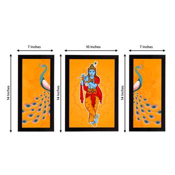eCraftIndia Set of 3 Lord Krishna Satin Matt Texture UV Art Painting 4