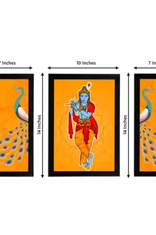 eCraftIndia Set of 3 Lord Krishna Satin Matt Texture UV Art Painting