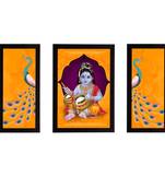 eCraftIndia Set of 3 Lord Krishna Satin Matt Texture UV Art Painting