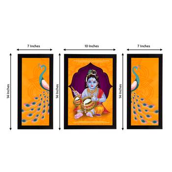 eCraftIndia Set of 3 Lord Krishna Satin Matt Texture UV Art Painting 4