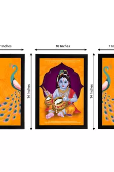 eCraftIndia Set of 3 Lord Krishna Satin Matt Texture UV Art Painting