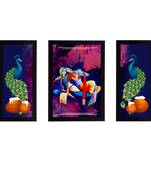 eCraftIndia Set of 3 Lord Krishna Satin Matt Texture UV Art Painting