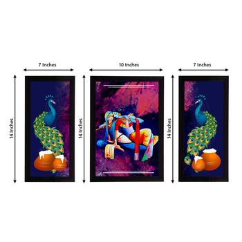 eCraftIndia Set of 3 Lord Krishna Satin Matt Texture UV Art Painting 4