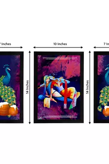 eCraftIndia Set of 3 Lord Krishna Satin Matt Texture UV Art Painting