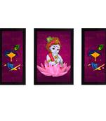 eCraftIndia Set of 3 Lord Krishna Satin Matt Texture UV Art Painting