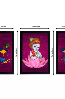 eCraftIndia Set of 3 Lord Krishna Satin Matt Texture UV Art Painting