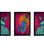 eCraftIndia Set of 3 Lord Krishna Satin Matt Texture UV Art Painting