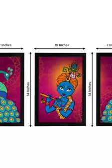 eCraftIndia Set of 3 Lord Krishna Satin Matt Texture UV Art Painting