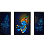 eCraftIndia Set of 3 Lord Krishna Satin Matt Texture UV Art Painting