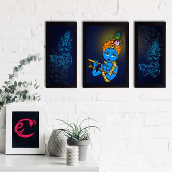 eCraftIndia Set of 3 Lord Krishna Satin Matt Texture UV Art Painting 2