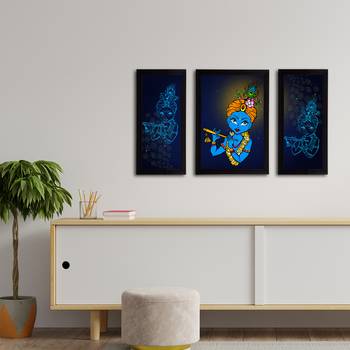 eCraftIndia Set of 3 Lord Krishna Satin Matt Texture UV Art Painting 3