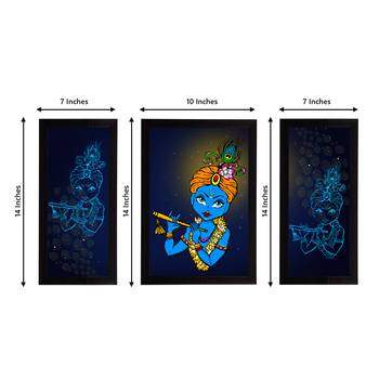 eCraftIndia Set of 3 Lord Krishna Satin Matt Texture UV Art Painting 4