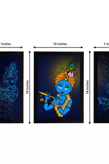 eCraftIndia Set of 3 Lord Krishna Satin Matt Texture UV Art Painting