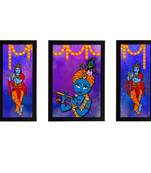 eCraftIndia Set of 3 Lord Krishna Satin Matt Texture UV Art Painting