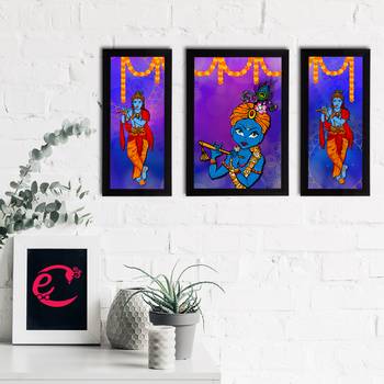 eCraftIndia Set of 3 Lord Krishna Satin Matt Texture UV Art Painting 2