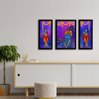 eCraftIndia Set of 3 Lord Krishna Satin Matt Texture UV Art Painting 3