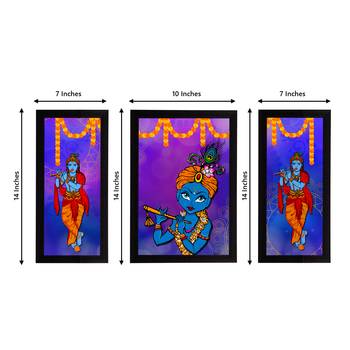 eCraftIndia Set of 3 Lord Krishna Satin Matt Texture UV Art Painting 4
