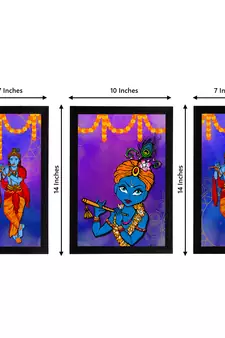 eCraftIndia Set of 3 Lord Krishna Satin Matt Texture UV Art Painting
