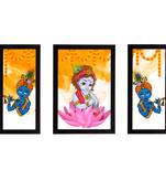 eCraftIndia Set of 3 Lord Krishna Satin Matt Texture UV Art Painting