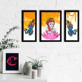 eCraftIndia Set of 3 Lord Krishna Satin Matt Texture UV Art Painting 2