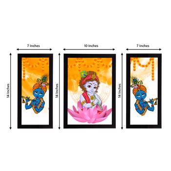 eCraftIndia Set of 3 Lord Krishna Satin Matt Texture UV Art Painting 4