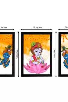 eCraftIndia Set of 3 Lord Krishna Satin Matt Texture UV Art Painting