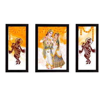 eCraftIndia Set of 3 Radha Krishna Satin Matt Texture UV Art Painting 1
