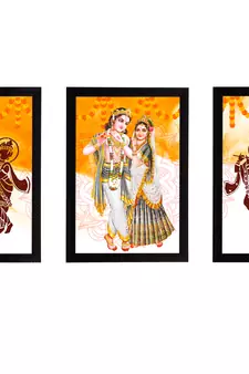 eCraftIndia Set of 3 Radha Krishna Satin Matt Texture UV Art Painting